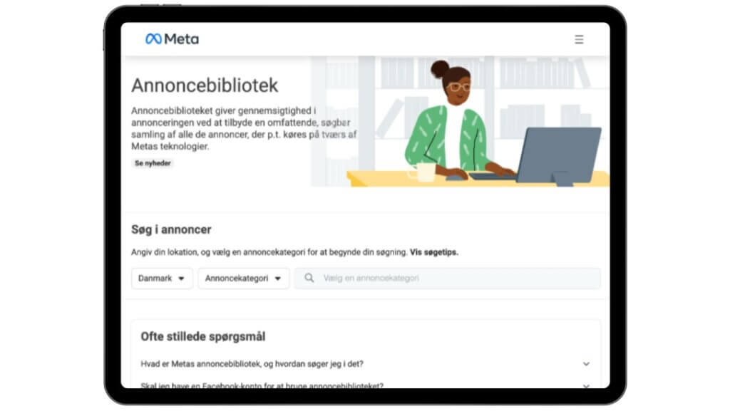 I Metas annoncebibliotek kan du søge på Land og Søgeord.